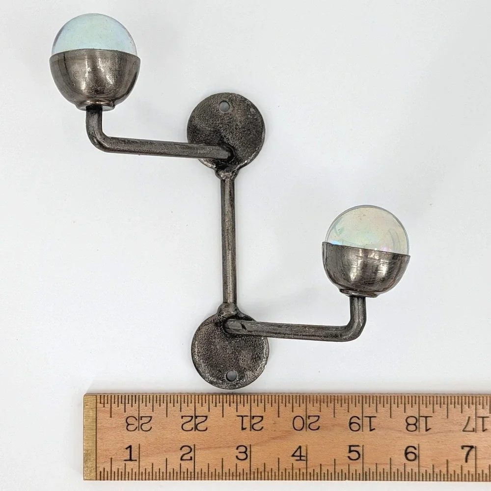 Brink Design House Metal Double Wall Hook Iridescent Glass Orbs Handmade Mexico